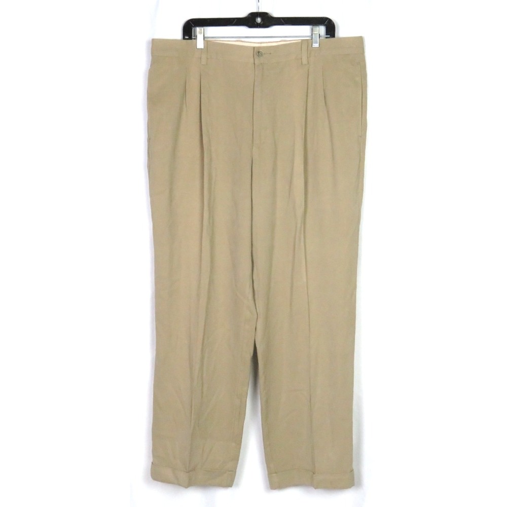 Tommy‎ Bahama Silk/Rayon Cuffed Straight Leg Pleated Khaki Pants Men's 38 X 30 - Picture 2 of 10